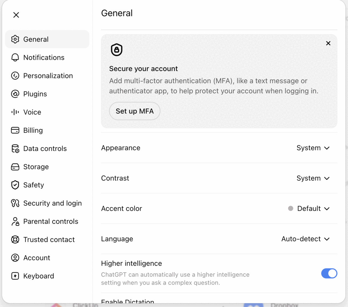 ChatGPT profile menu with Settings highlighted